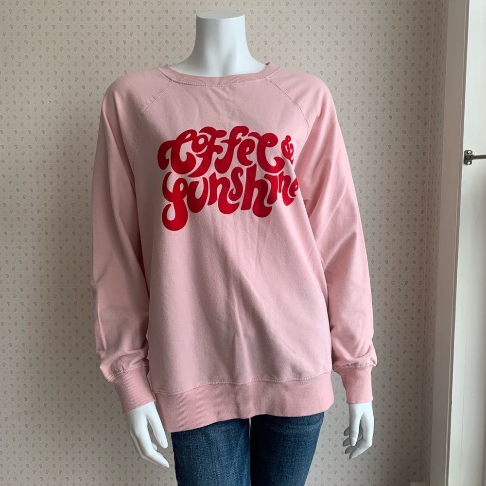 Wildfox Coffee & Sunshine Pink Oversized Pullover Sweatshirt Sz Small PW11